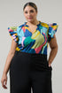 Gia Abstract Risette Ruffle Split Neck Top Curve